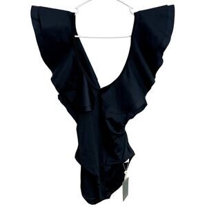 NWT Anthropologie Boamar Black Ruffle One Piece Swimsuit Size M Feminine Luxury
